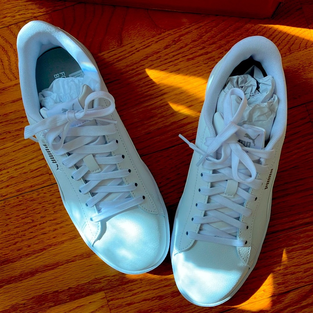 NEW Puma Vikky V3 White Low-Top Lace-up Leather Sneakers, 8.5, no box